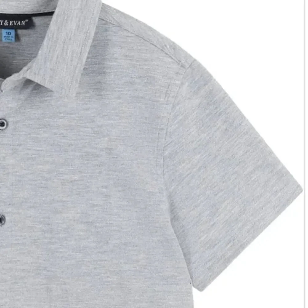 Andy & Evan Light Gray short sleeve button up knit shirt NWT size 10